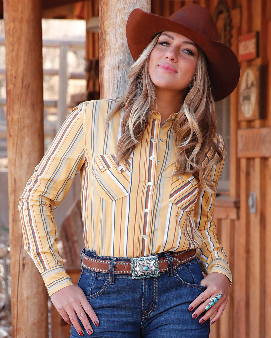 Women's Boyfriend Fit Stripe Snap Front Western Shirt