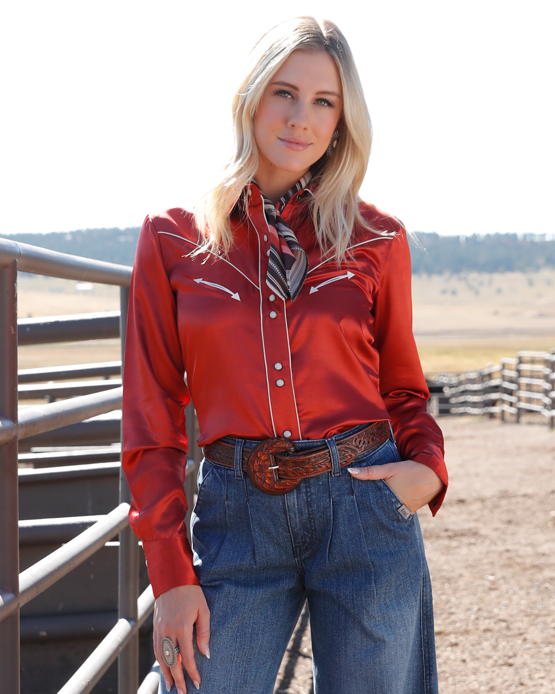 Women's Classic Fit Satin Snap Front Western Shirt
