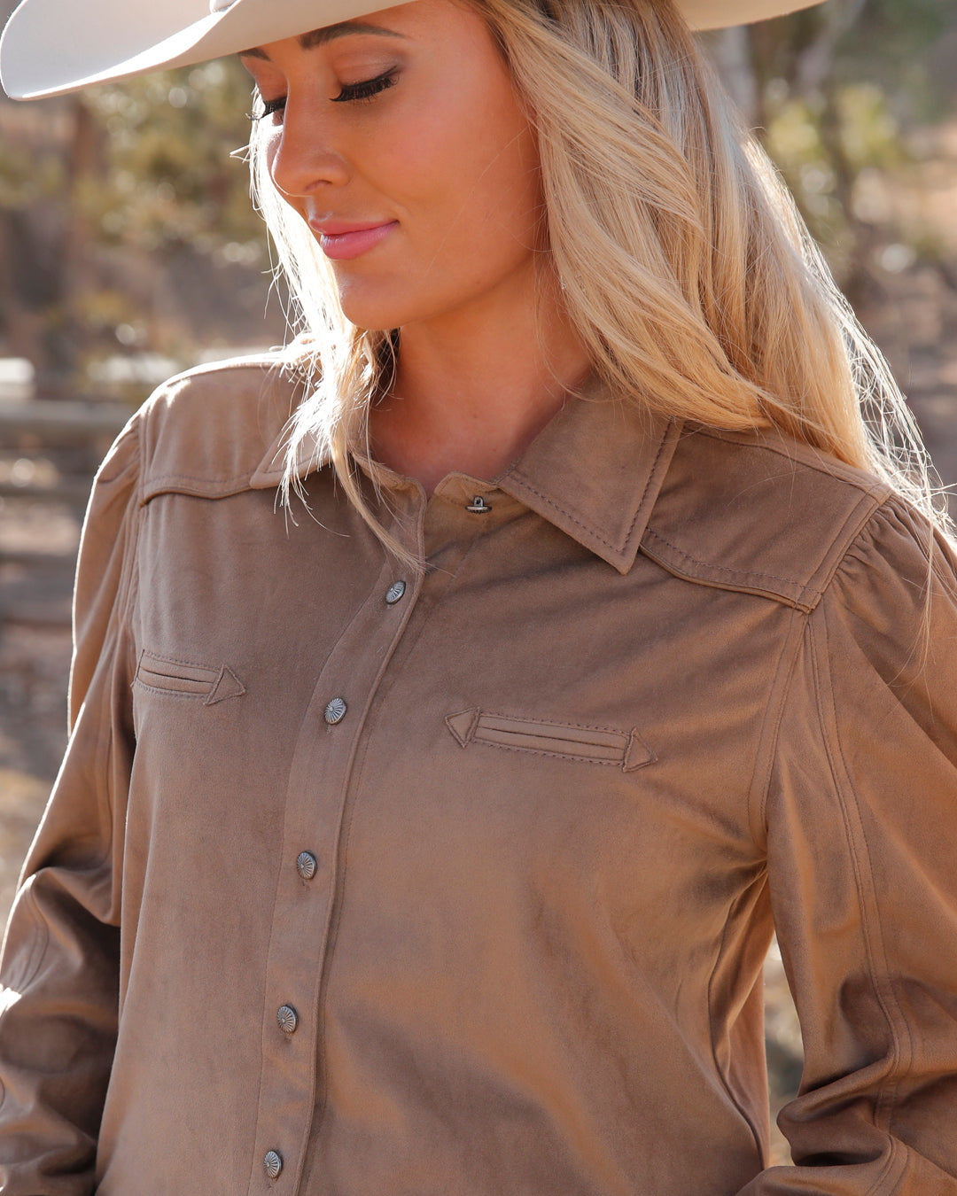 Women's Girlfriend Fit Suede Snap Front Western Shirt