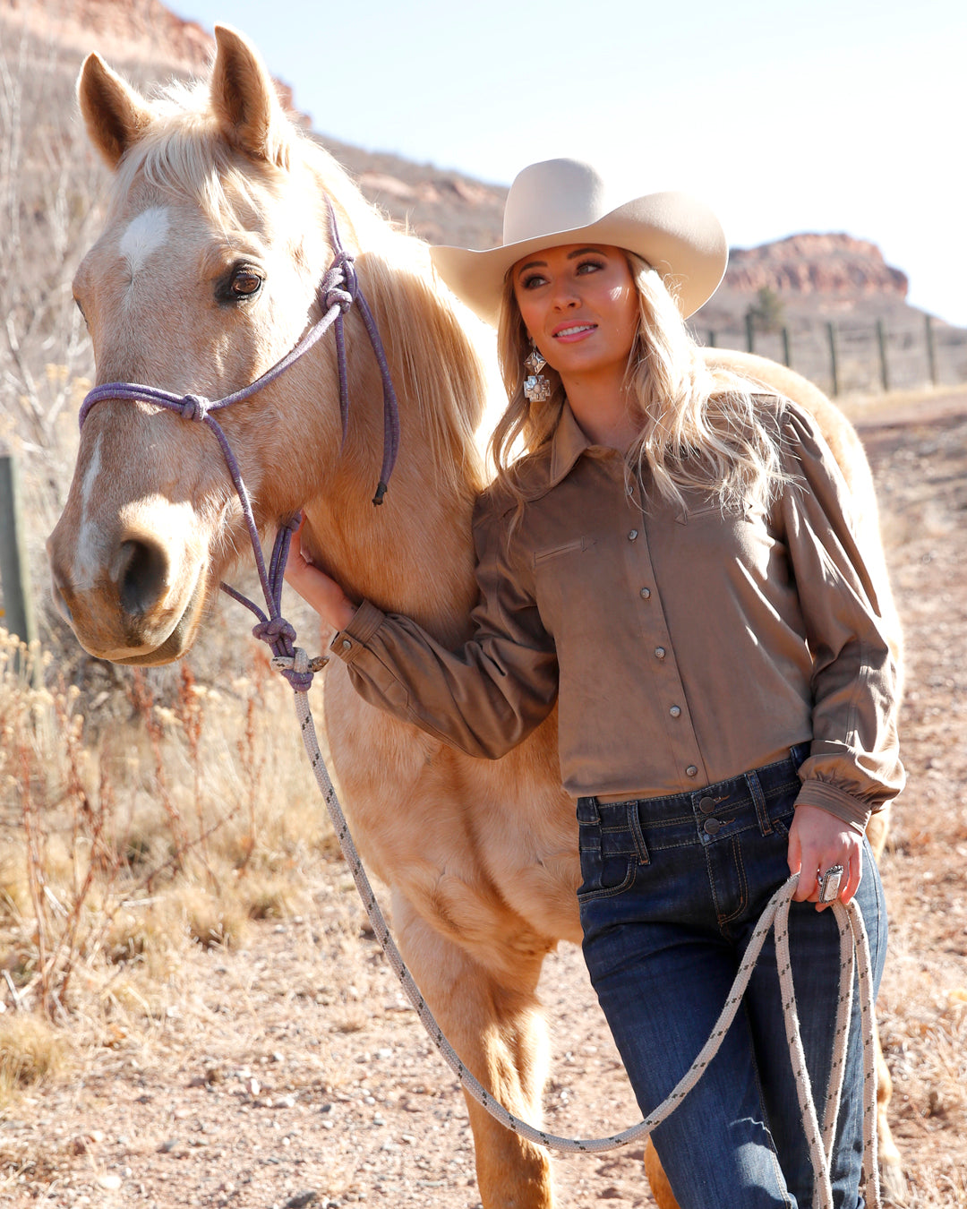 Women's Girlfriend Fit Suede Snap Front Western Shirt