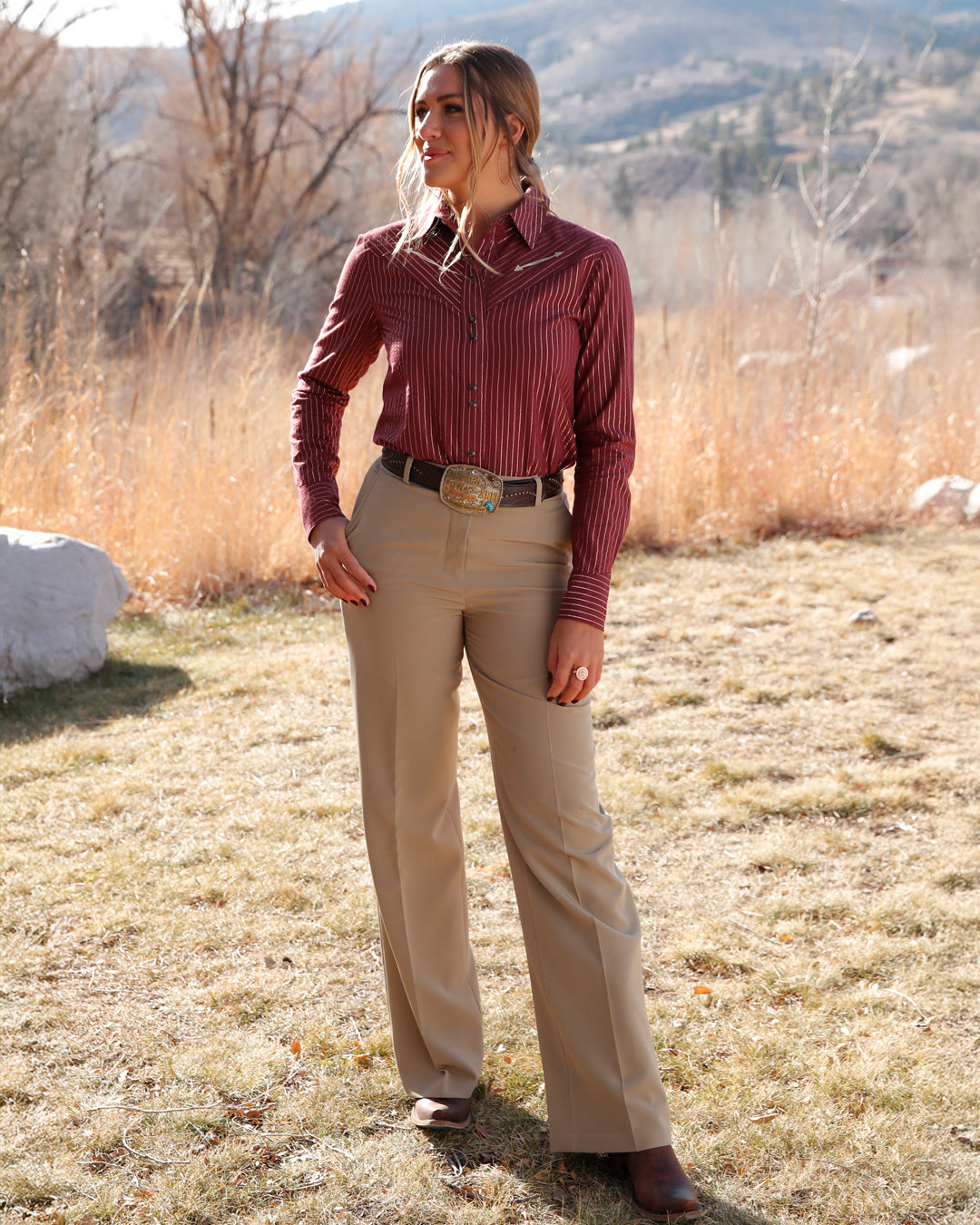 Women's Classic Fit Metallic Stripe Snap Front Western Shirt